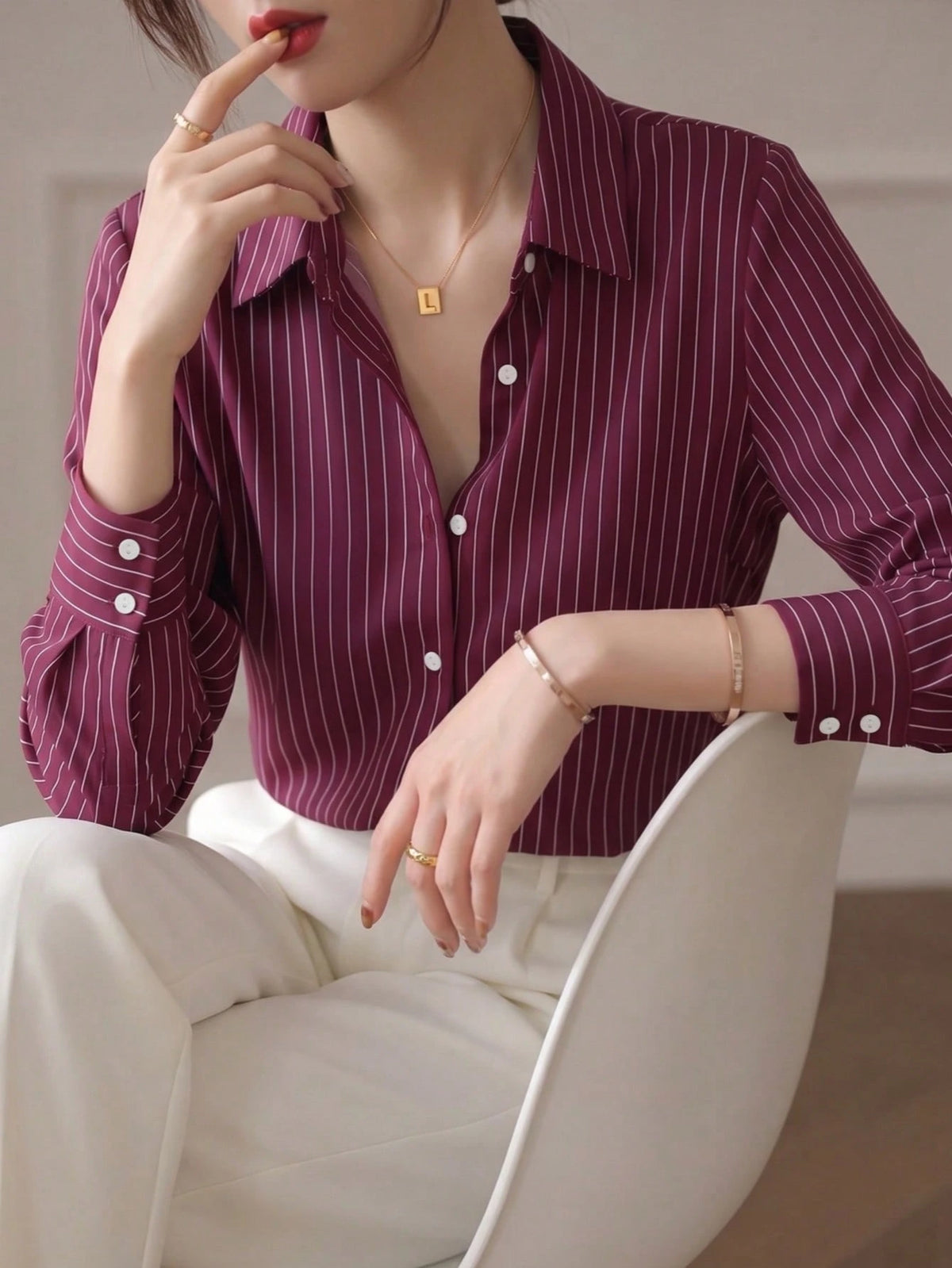 YUXIN Spring & Autumn New Loose Fashion Blue Striped Elegant Long Sleeve Shirt, Design Sense Commuting Workwear Slimming Versatile Blouse