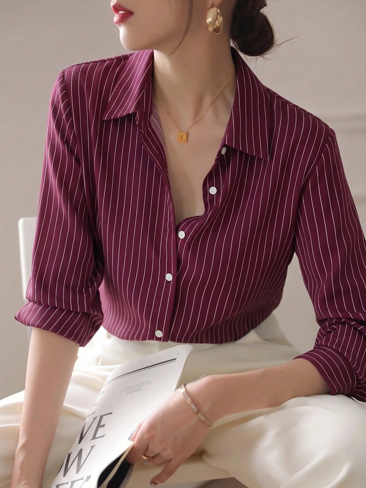 YUXIN Spring & Autumn New Loose Fashion Blue Striped Elegant Long Sleeve Shirt, Design Sense Commuting Workwear Slimming Versatile Blouse