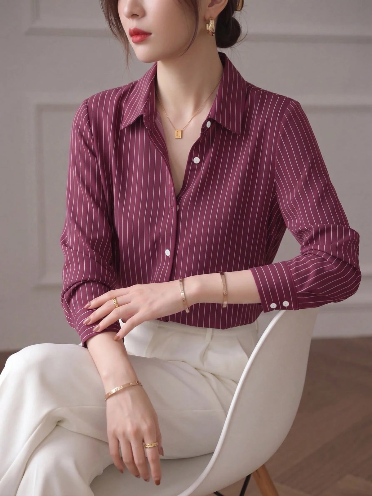 YUXIN Spring & Autumn New Loose Fashion Blue Striped Elegant Long Sleeve Shirt, Design Sense Commuting Workwear Slimming Versatile Blouse