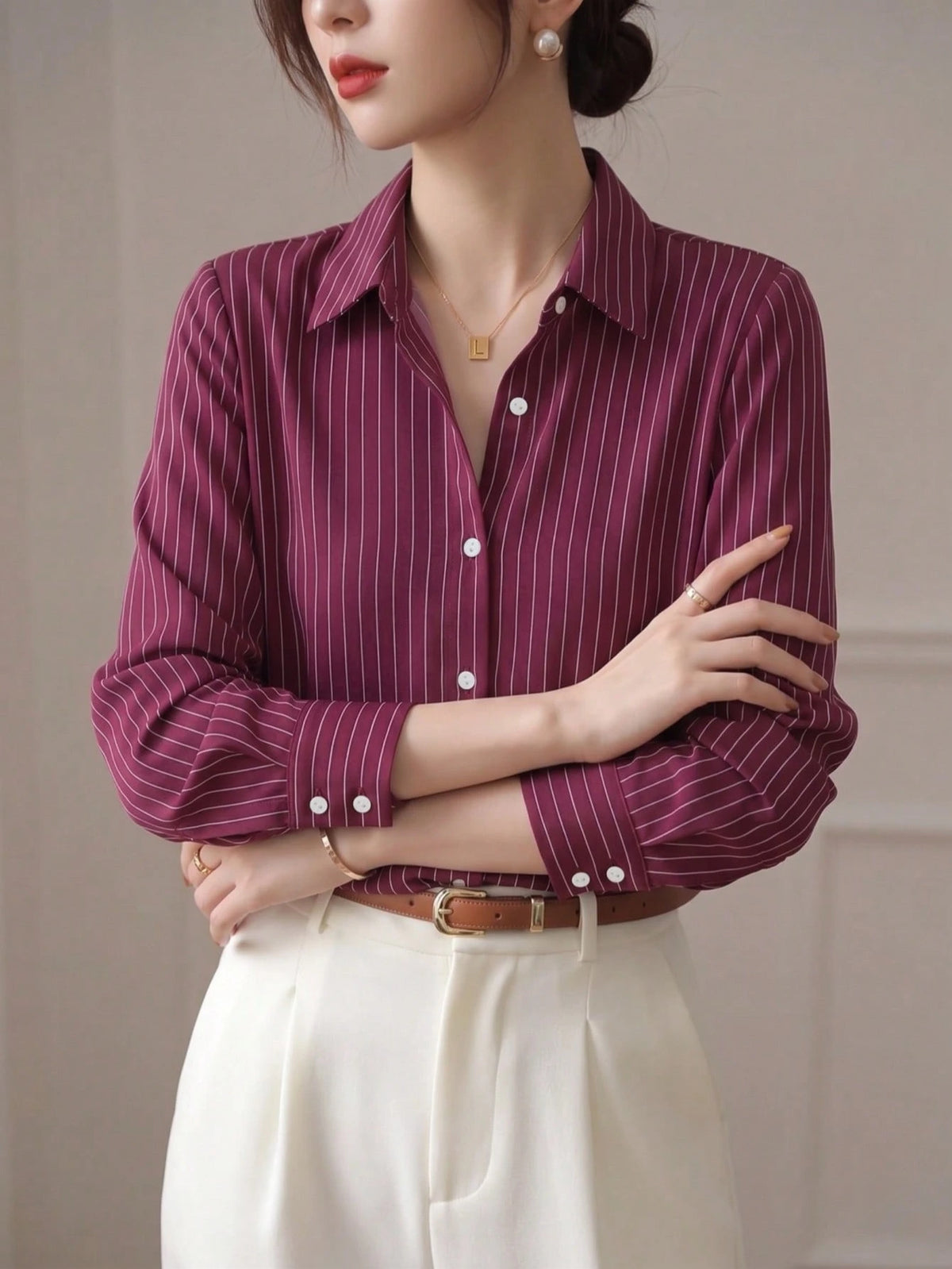 YUXIN Spring & Autumn New Loose Fashion Blue Striped Elegant Long Sleeve Shirt, Design Sense Commuting Workwear Slimming Versatile Blouse