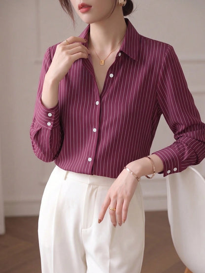 YUXIN Spring & Autumn New Loose Fashion Blue Striped Elegant Long Sleeve Shirt, Design Sense Commuting Workwear Slimming Versatile Blouse