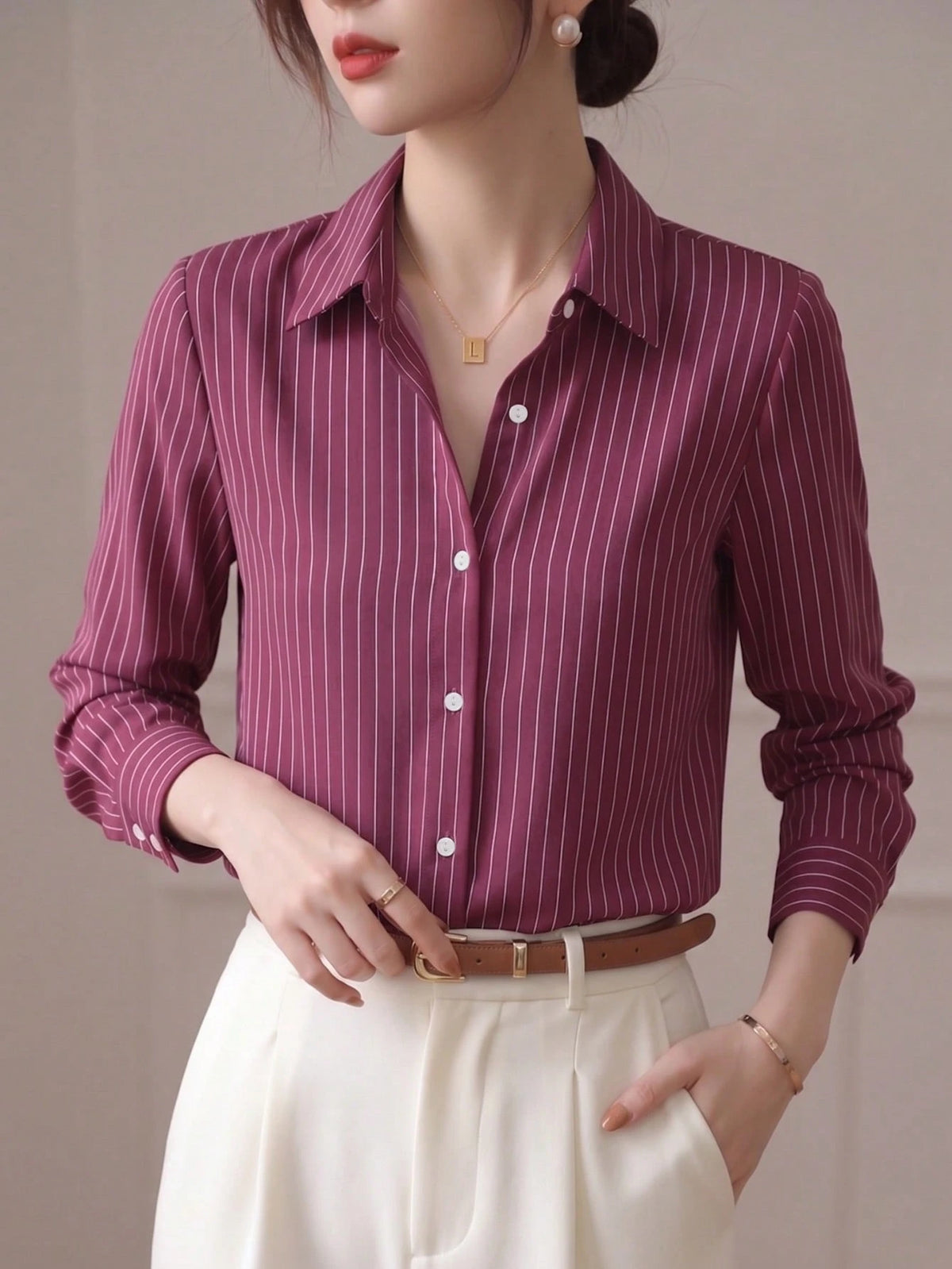 YUXIN Spring & Autumn New Loose Fashion Blue Striped Elegant Long Sleeve Shirt, Design Sense Commuting Workwear Slimming Versatile Blouse