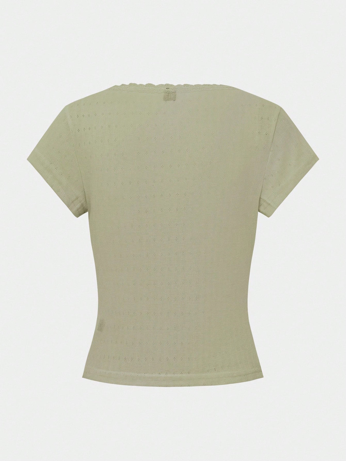 Zavorell Cute Lace Trim Short Sleeve T-Shirt, Women's Slim Fit Three Button Front Top, Summer New Arrival