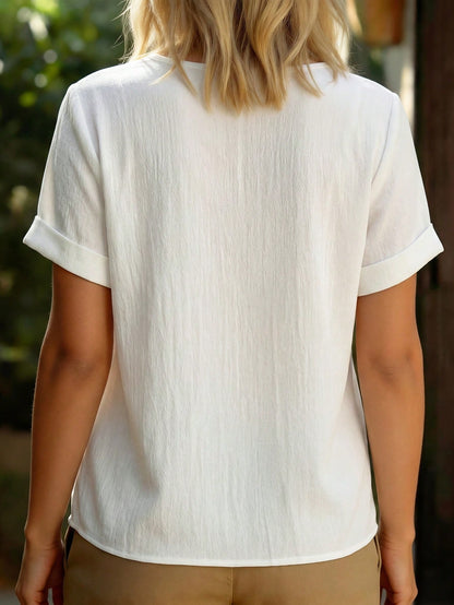 Zayélia Women's Cotton Embroidered Drop Shoulder Short Sleeve White Blouse