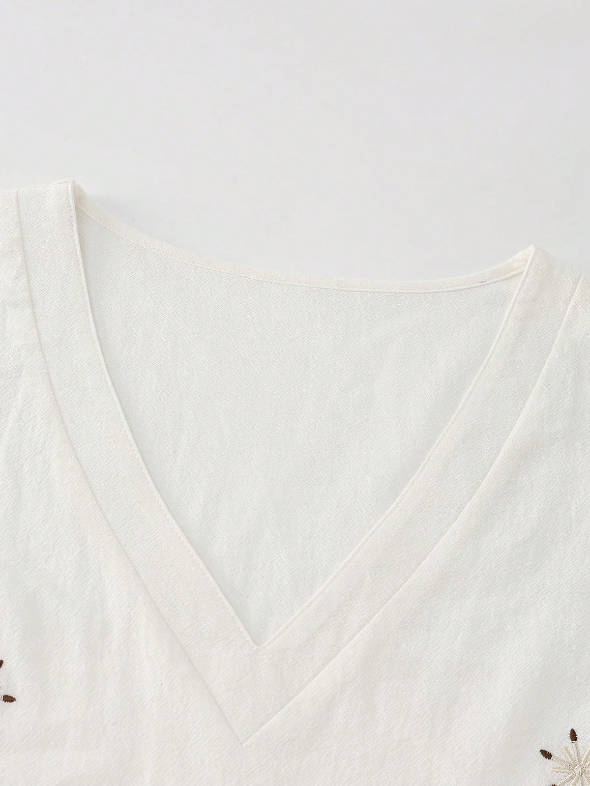 Zayélia Women's Cotton Embroidered Drop Shoulder Short Sleeve White Blouse