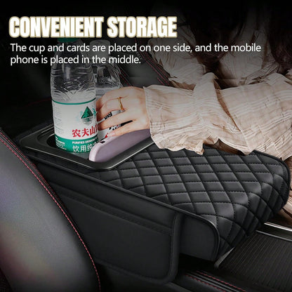 ZBEZBE Car Center Console Cover, 13.39"*7.87"*2.76" Leather Armrest Cover For Cars, Memory Foam Armrest Pillow With Pocket, Cup Holder & Phone Slot, Universal Vehicle Arm Rest Cushion Pad (Red)