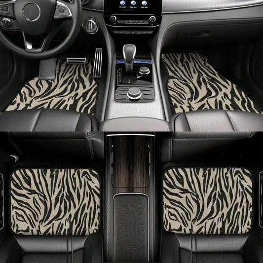Zebra Pattern Beige Black Minimalist Animal Print Design Modern Safari Pattern For Clothing & Additions Themed Universal Size Four Piece Car Mats Fit Most Vehicles And Offer A Clean Base For Any Drivi