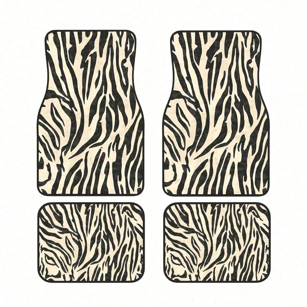 Zebra Pattern Beige Black Minimalist Animal Print Design Modern Safari Pattern For Clothing & Additions Themed Universal Size Four Piece Car Mats Fit Most Vehicles And Offer A Clean Base For Any Drivi