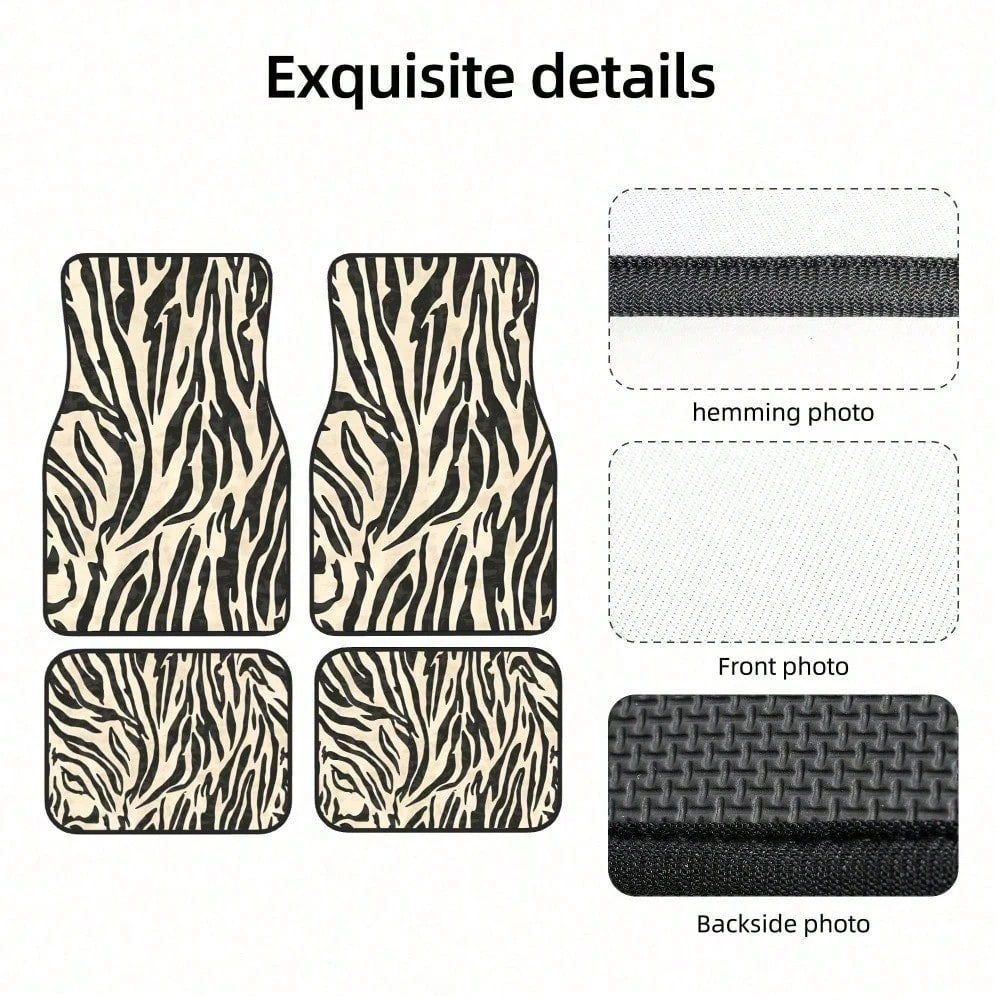 Zebra Pattern Beige Black Minimalist Animal Print Design Modern Safari Pattern For Clothing & Additions Themed Universal Size Four Piece Car Mats Fit Most Vehicles And Offer A Clean Base For Any Drivi