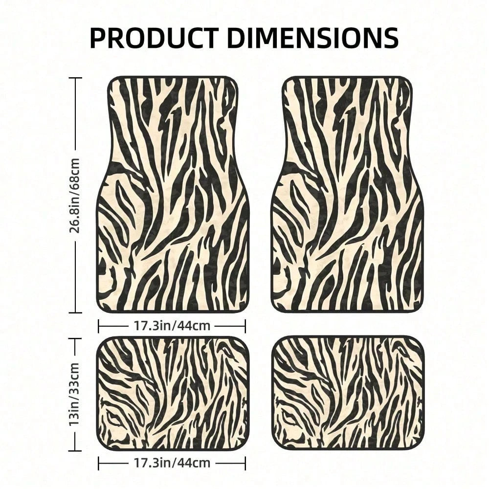 Zebra Pattern Beige Black Minimalist Animal Print Design Modern Safari Pattern For Clothing & Additions Themed Universal Size Four Piece Car Mats Fit Most Vehicles And Offer A Clean Base For Any Drivi