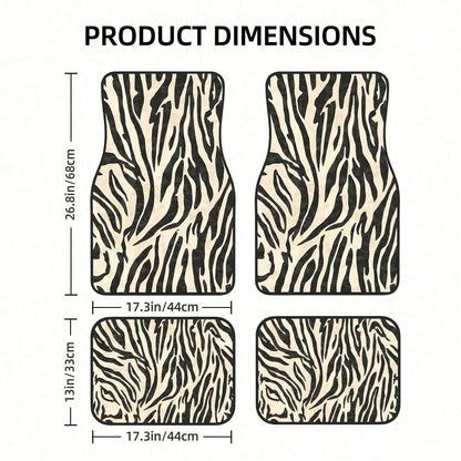 Zebra Pattern Beige Black Minimalist Animal Print Design Modern Safari Pattern For Clothing & Additions Themed Universal Size Four Piece Car Mats Fit Most Vehicles And Offer A Clean Base For Any Drivi