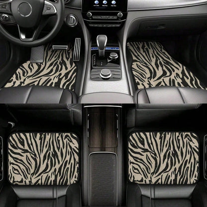 Zebra Pattern Beige Black Minimalist Animal Print Design Modern Safari Pattern For Clothing & Additions Themed Universal Size Four Piece Car Mats Fit Most Vehicles And Offer A Clean Base For Any Drivi