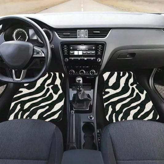 Zebra Striped Pattern Car Floor Mat, Crystal Velvet Material, Four-Piece Set With Trunk Pad, Travel Accessories, Fun Design, Protective Cover, Suitable For Family Car Interiors Of SUVs, Cars And Miniv