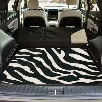 Zebra Striped Pattern Car Floor Mat, Crystal Velvet Material, Four-Piece Set With Trunk Pad, Travel Accessories, Fun Design, Protective Cover, Suitable For Family Car Interiors Of SUVs, Cars And Miniv