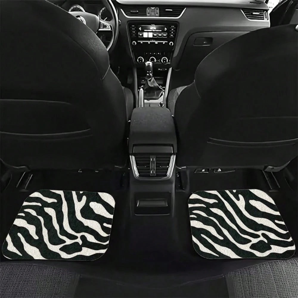 Zebra Striped Pattern Car Floor Mat, Crystal Velvet Material, Four-Piece Set With Trunk Pad, Travel Accessories, Fun Design, Protective Cover, Suitable For Family Car Interiors Of SUVs, Cars And Miniv