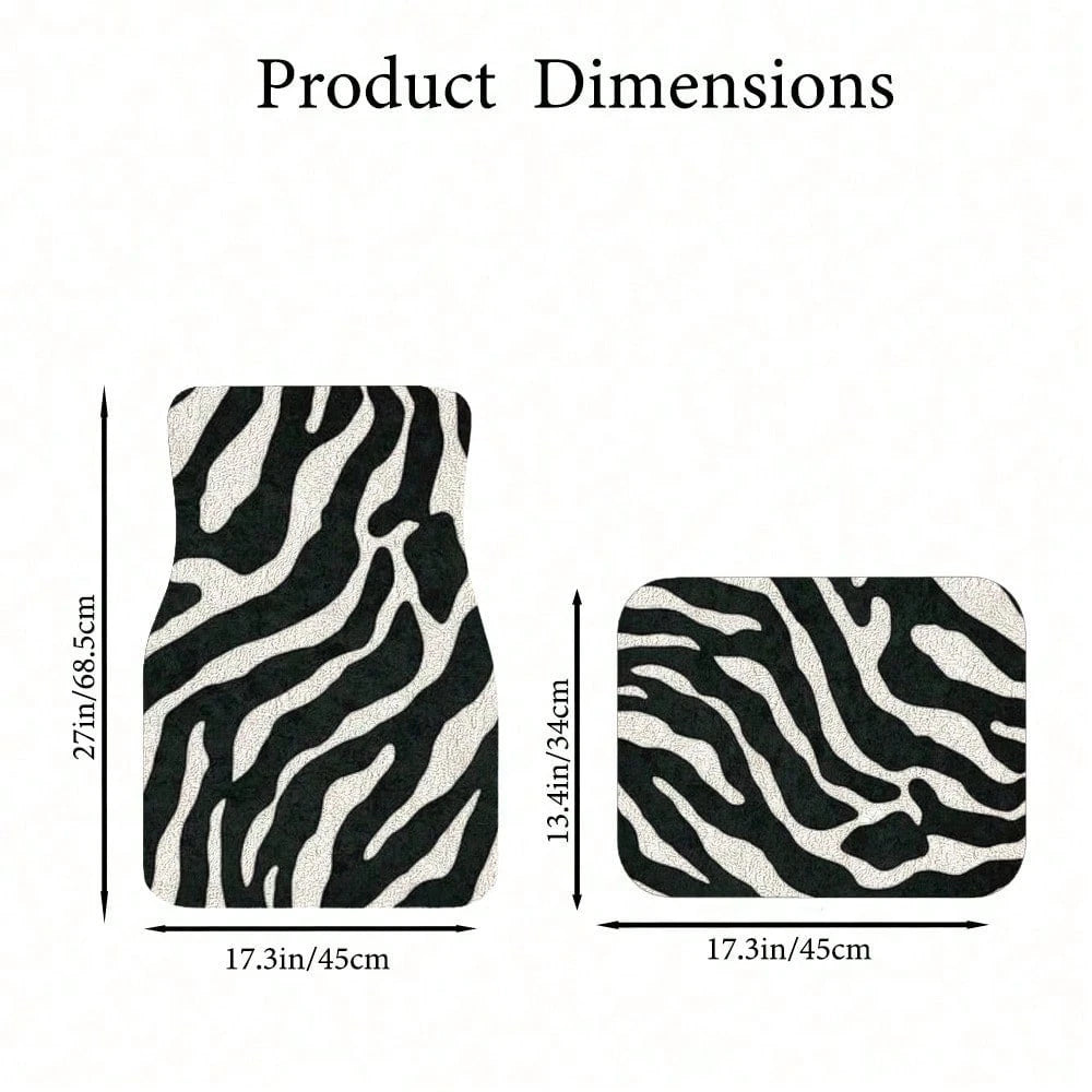 Zebra Striped Pattern Car Floor Mat, Crystal Velvet Material, Four-Piece Set With Trunk Pad, Travel Accessories, Fun Design, Protective Cover, Suitable For Family Car Interiors Of SUVs, Cars And Miniv