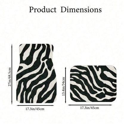 Zebra Striped Pattern Car Floor Mat, Crystal Velvet Material, Four-Piece Set With Trunk Pad, Travel Accessories, Fun Design, Protective Cover, Suitable For Family Car Interiors Of SUVs, Cars And Miniv