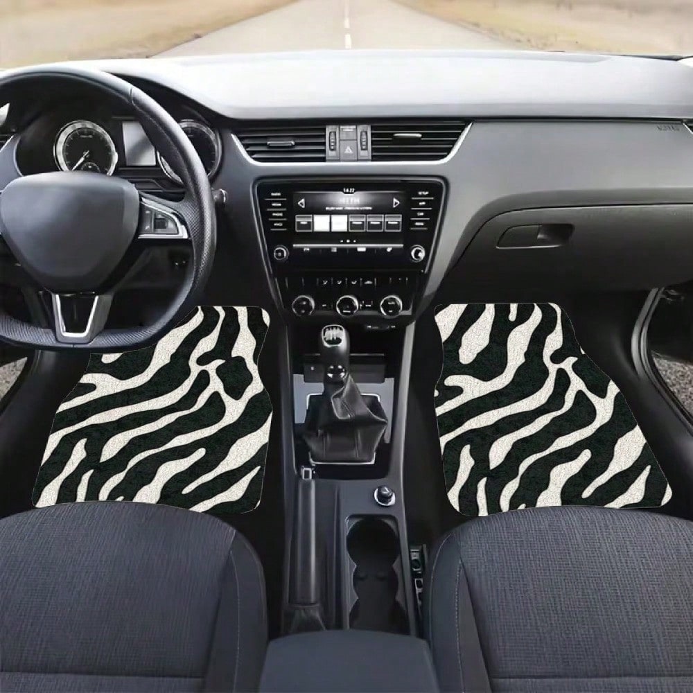 Zebra Striped Pattern Car Floor Mat, Crystal Velvet Material, Four-Piece Set With Trunk Pad, Travel Accessories, Fun Design, Protective Cover, Suitable For Family Car Interiors Of SUVs, Cars And Miniv
