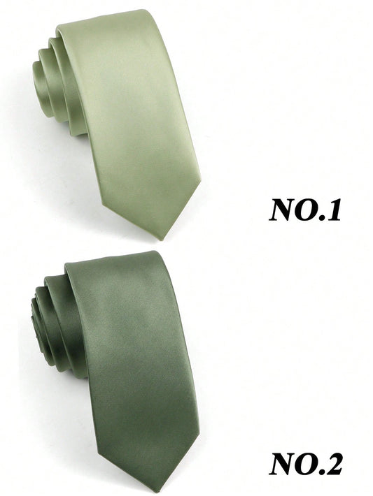 ZLQ&GOU 1pc Men Sage Green Necktie, Satin Soft Slim Tie, Suitable For Wedding, Party, Gathering Men Necktie