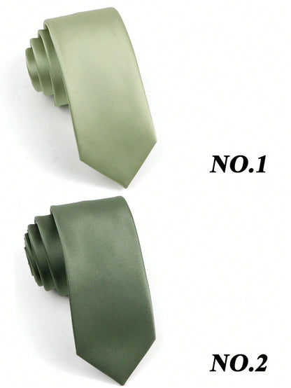 ZLQ&GOU 1pc Men Sage Green Necktie, Satin Soft Slim Tie, Suitable For Wedding, Party, Gathering Men Necktie