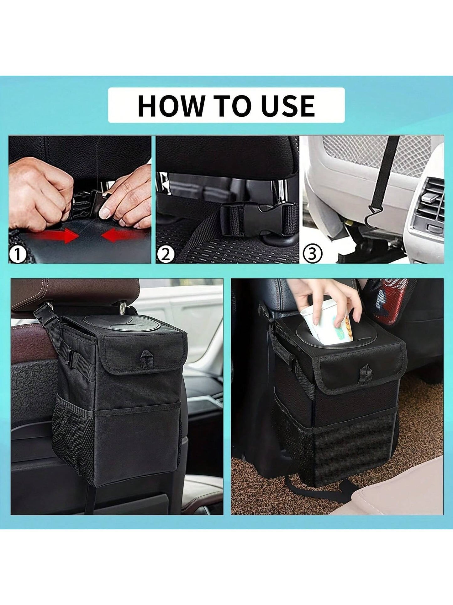 ZukMi 1pc Black Waterproof Car Trash Can