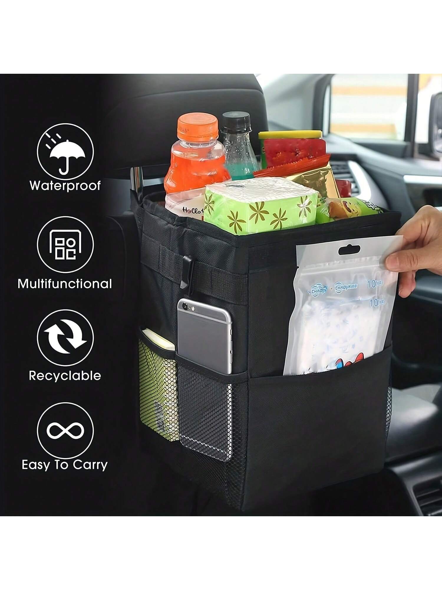 ZukMi 1pc Black Waterproof Car Trash Can