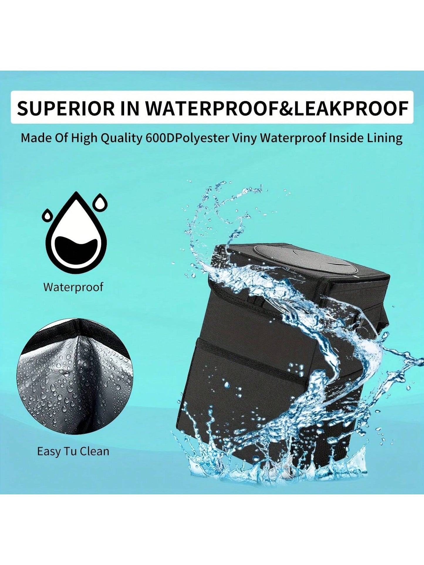 ZukMi 1pc Black Waterproof Car Trash Can