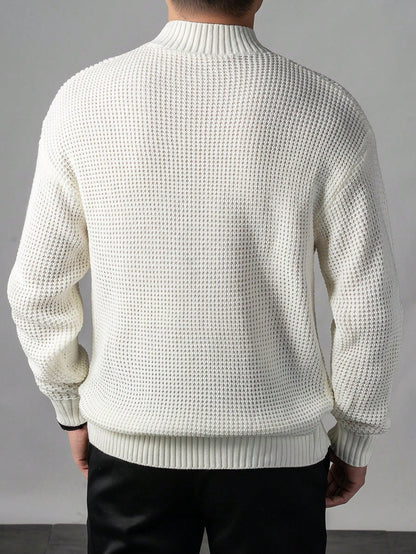 ZYNTH BALENO Men's Fashion 7-Gauge Jacquard Half-High Neck Long Sleeve Sweater, Suitable For Gym Workout Sports