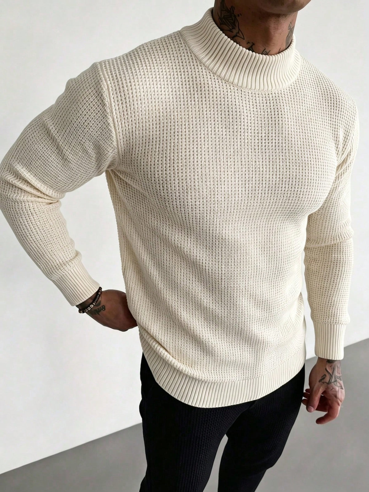 ZYNTH BALENO Men's Fashion 7-Gauge Jacquard Half-High Neck Long Sleeve Sweater, Suitable For Gym Workout Sports